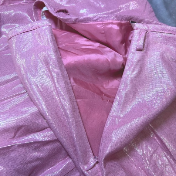 Lisa Ho Pink Metallic Pleated Midi Skirt Womens 2 Pink Party Evening Wear Shiny - Picture 8 of 14